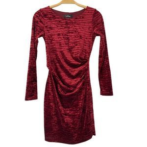 Womens Lulus Size Small Crushed Red Velvet Sheath Dress 5131 Long Sleeve
